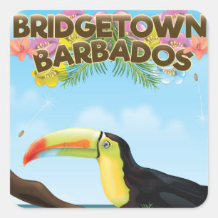 Bridgetown Barbados Toucan Reiseplakat Quadratischer Aufkleber