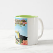 Bridgetown Barbados Toucan Reiseplakat Zweifarbige Tasse (VorderseiteRechts)
