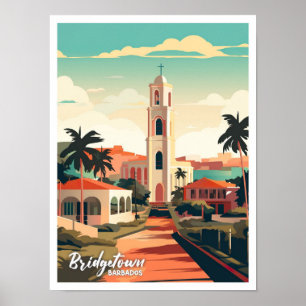 Bridgetown Kirche Barbados Kunst Vintage Reise Poster