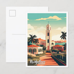 Bridgetown Kirche Barbados Kunst Vintage Reise Postkarte