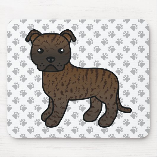 Bridle English Staffie Niedlich Cartoon Dog & Paws Mousepad (Vorne)