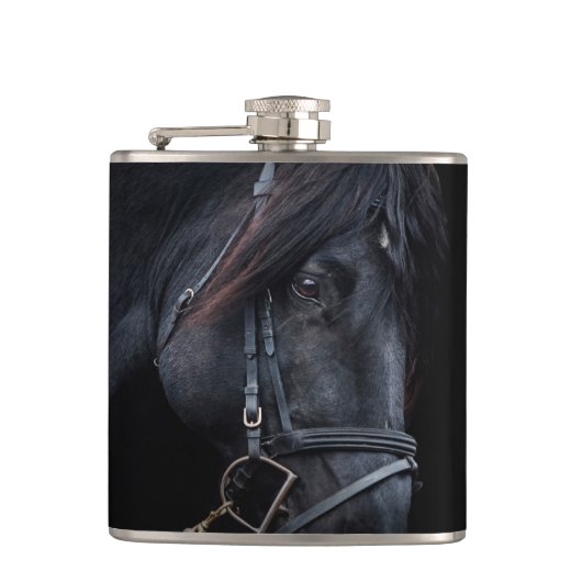 Bridled Black Stallion Face Flachmann (Vorderseite)