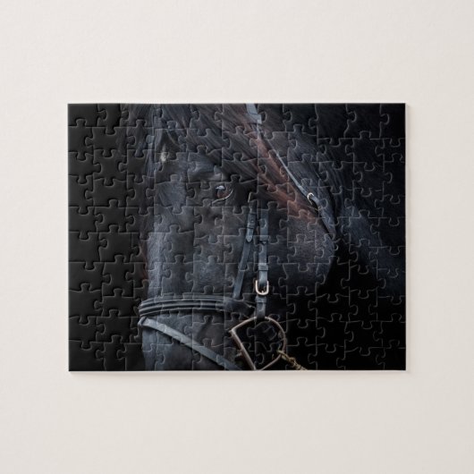 Bridled Black Stallion Face Puzzle (Horizontal)