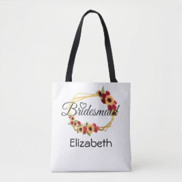 Bridmaid-Geschenk, Sonnenblume, Rose, Goldrahmen-T Tasche