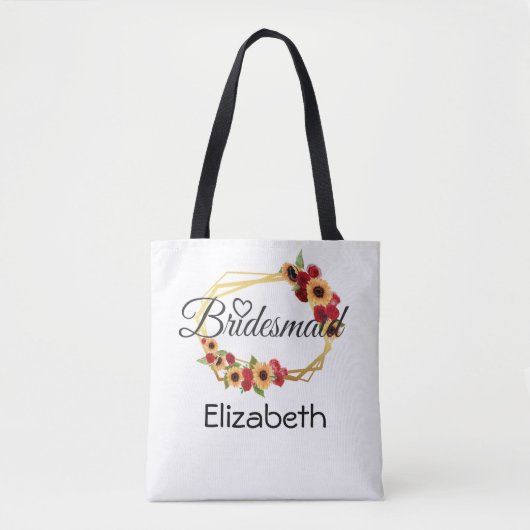 Bridmaid-Geschenk, Sonnenblume, Rose, Goldrahmen-T Tasche (Vorderseite)