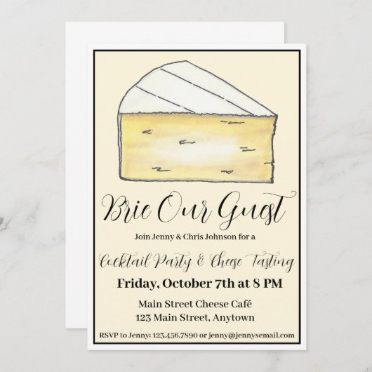 Brie (Be) Unser Gast Wine and Cheese Party Feinsch Einladung (Vorne/Hinten)