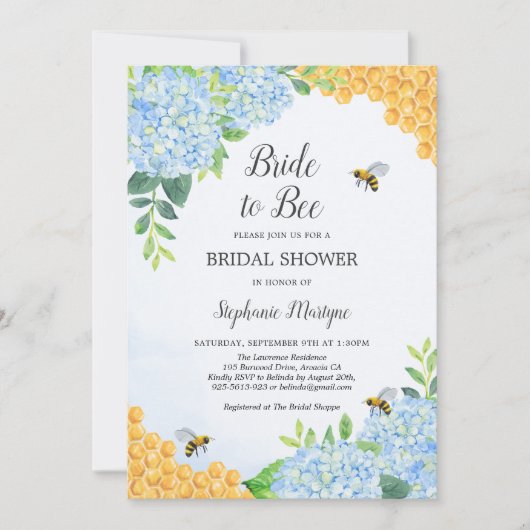 Brie to Bee Honeycomb Hydrangea Brautparty Einladung (Vorderseite)
