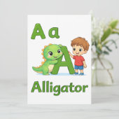 Brief A Alphabet Postkarte – A steht für Alligator (Stehend Vorderseite)