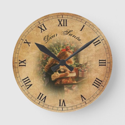 Brief an den Santa Vintag Runde Wanduhr (Vorderseite)