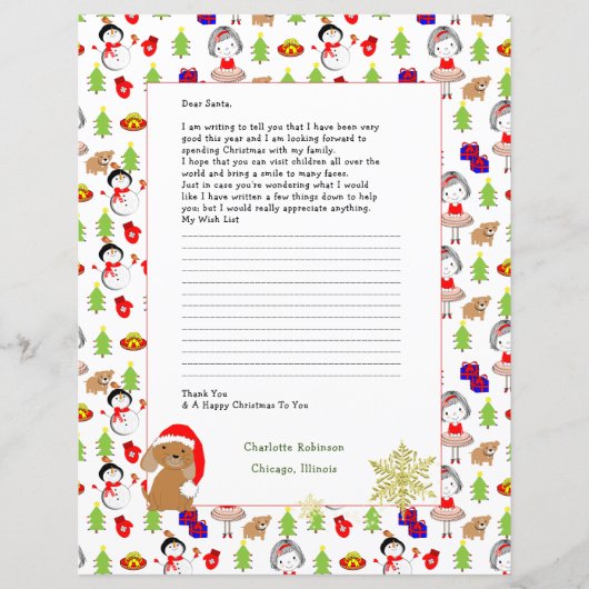 Brief an den Weihnachtsmann Niedliche Personalisie (Vorderseite)