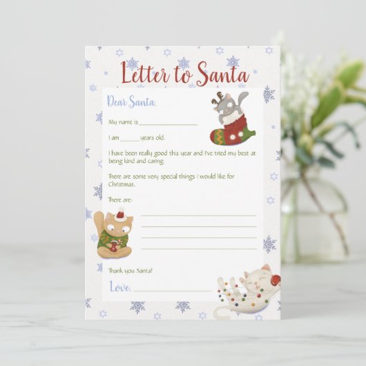 Brief an Weihnachtskätzchen - Vorlage (Stehend Vorderseite)