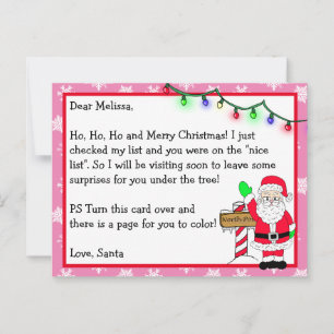 Brief des Weihnachtsmanns für Kinder + Farbseite a Postkarte
