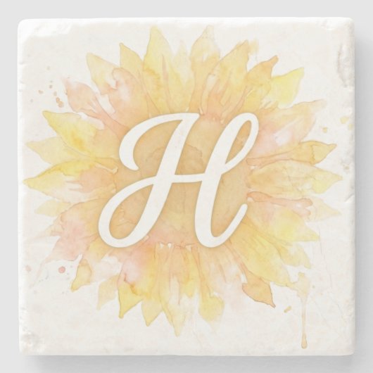 Brief H Sonnenblume Vorname Monogramm Initiale Steinuntersetzer (Vorderseite)