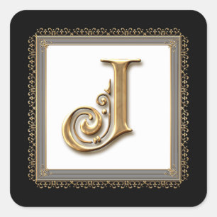 Brief J - Gold & Spitze Klassisches formelles Hoch Quadratischer Aufkleber
