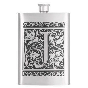 Brief J Mittelalterliche Monogramm-Kunst Nouveau Flachmann