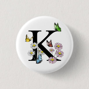 Brief K Florales Wasserfarbschmetterlingsmonogramm Button