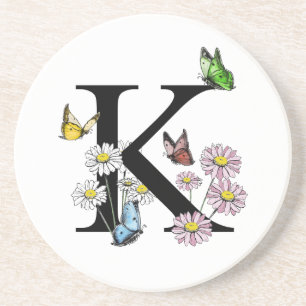 Brief K Florales Wasserfarbschmetterlingsmonogramm Getränkeuntersetzer