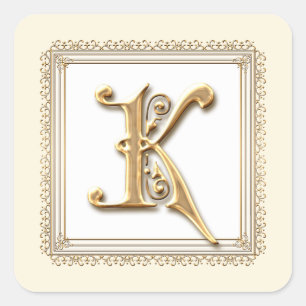 Brief K - Gold & Spitze Klassisches formelles Hoch Quadratischer Aufkleber