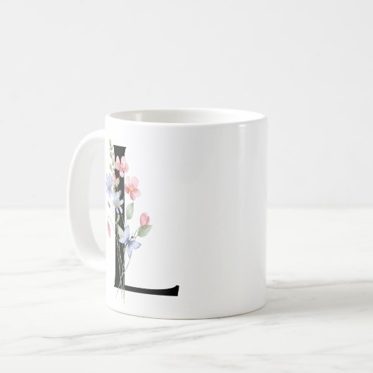 Brief L mit Blumen Kaffeetasse (Vorderseite Links)