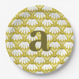 Brief Monogram Olivgrün Vintage Blumenmuster Pappteller