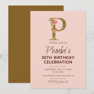 Brief P Gold Monogramm blassrosa Rosen Einladung