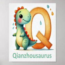 Brief Q, Dinosaur Alphabet Aquarell Poster