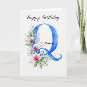Brief Q Geburtstagsname Ihr Blau Monogramm Karte