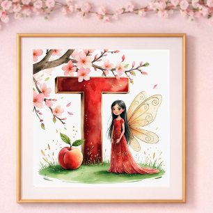 Brief T Pfirsich Fee Poster Chinesische Alphabet K