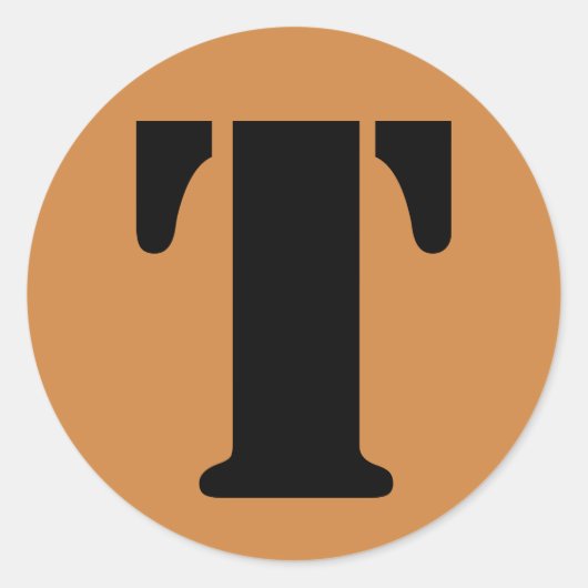 Brief T Stencil Alphabet von Janz Peru Gold Runder Aufkleber (Vorderseite)