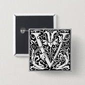 Brief V Mittelalterliche Monogramm-Art Nouveau Button (Vorne & Hinten)