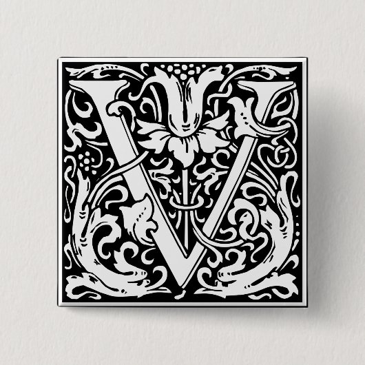 Brief V Mittelalterliche Monogramm-Art Nouveau Button (Vorderseite)