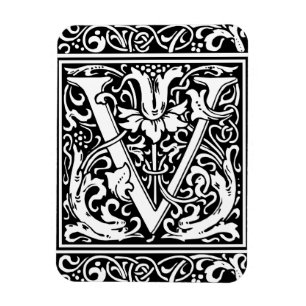 Brief V Mittelalterliche Monogramm-Art Nouveau Magnet