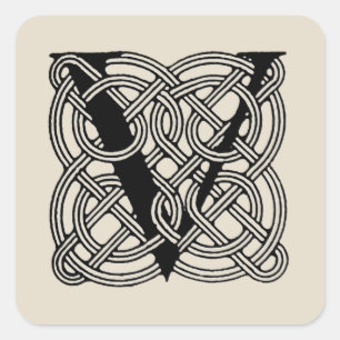 Brief V Vintage-Keltischer Knoten-Monogramm Quadratischer Aufkleber