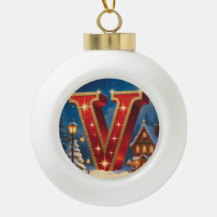 Brief V Weihnachtsdorf Personalisierter Anfangsbuc Keramik Kugel-Ornament