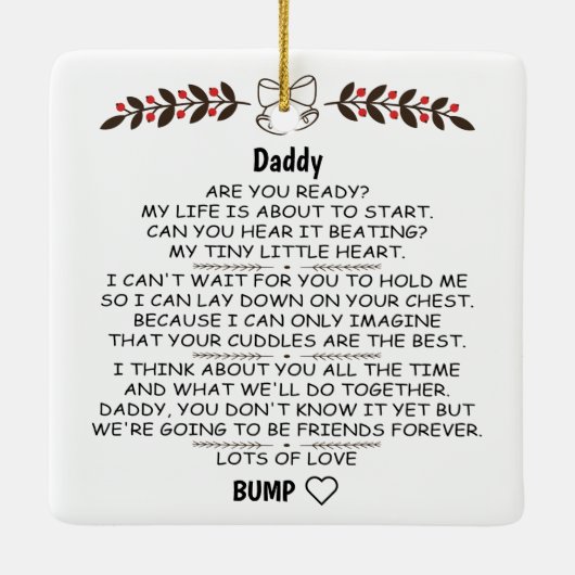 Brief vom Baby-Bump an Papa zu Weihnachten Keramikornament (Rückseite)