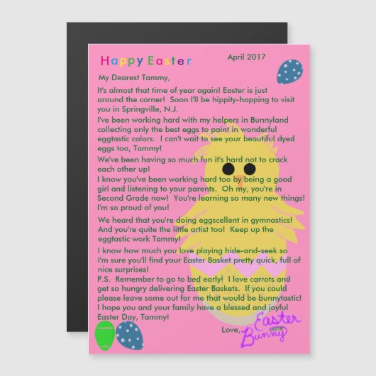 Brief vom Ostersonnigen Pink-Gelben Kicheneier Magnetkarte (Vorne/Hinten)