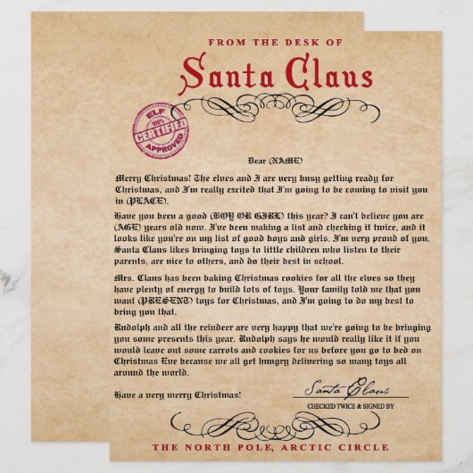 Brief vom Weihnachtsmann (Vorne/Hinten)