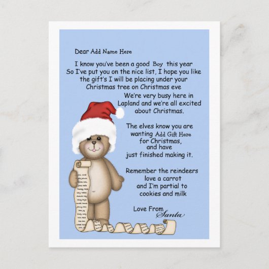 Brief vom Weihnachtsmann Feiertagspostkarte (Vorderseite)
