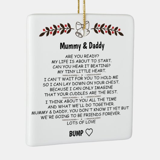 Brief von Baby Bump an Mummy & Daddy als Ceram Keramikornament (Rechts)