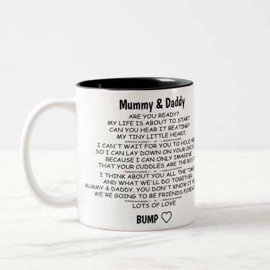Brief von Baby Bump an Mummy & Daddy, um zu sein Zweifarbige Tasse (Links)