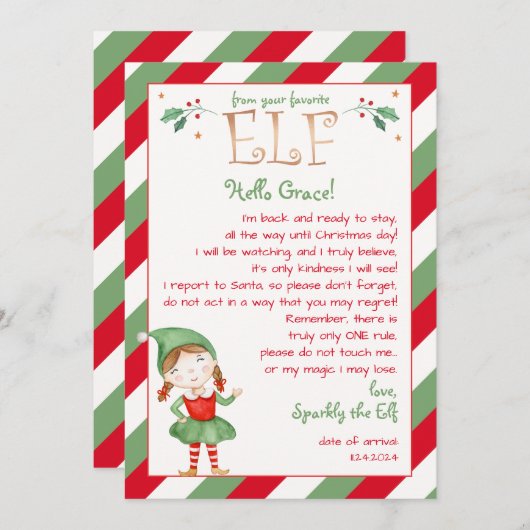 Brief von Ihrem Girl Elf Hallo personalisieren Einladung (Vorne/Hinten)
