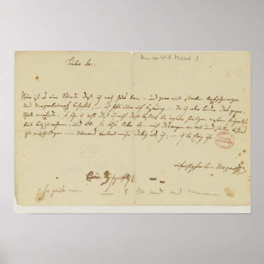 Brief von Mozart an einen Freimaurer, Januar 1786 Poster (Vorne)