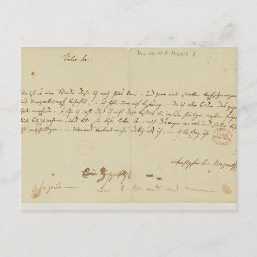 Brief von Mozart an einen Freimaurer, Januar 1786 Postkarte (Vorderseite)