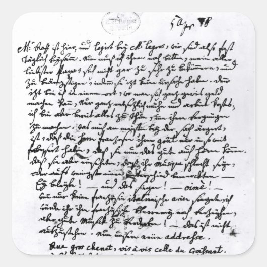 Brief von Mozart an seinen Vater, 5. April Quadratischer Aufkleber (Vorderseite)