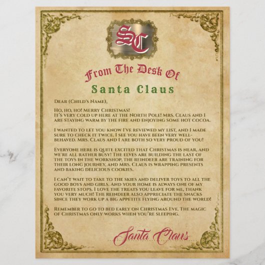 Brief von Santa Custom Kids Weihnachtsnachricht (Vorderseite)