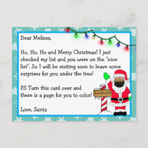Brief von Santa für Kinder + Malvorlage auf der Rü Postkarte