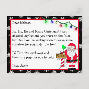 Brief von Santa für Kinder + Malvorlage auf der Rü Postkarte