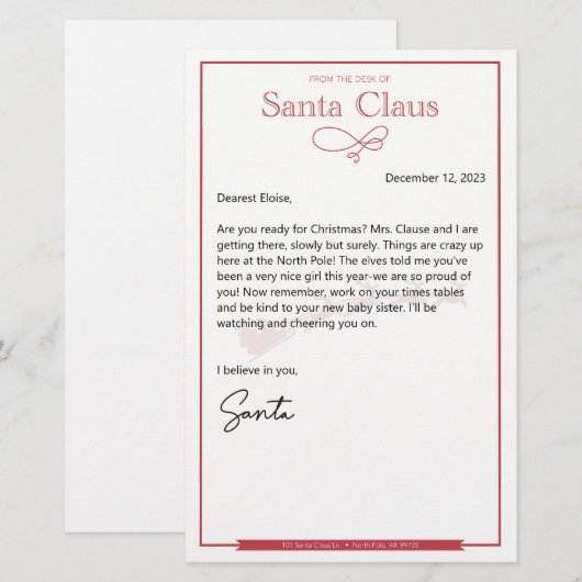 Brief von Santa Nice bearbeitbar (Vorne/Hinten)