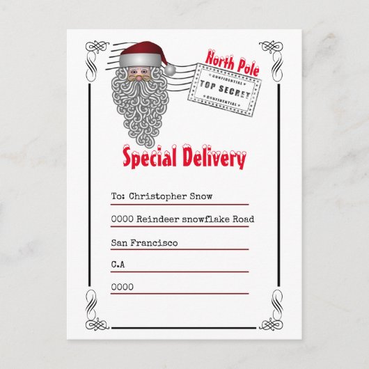 Brief von Santa North Pole an Kinder Postkarte (Vorderseite)