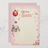 Brief von Santa | Pastellrosa & Goldene Sterne Einladung (Vorne/Hinten)